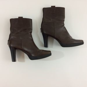 Skechers Brown Ankle Heel Boots 3" Faux Leather